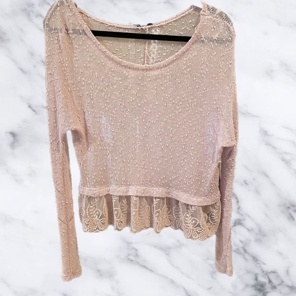 American Eagle Pastel Lilac Sweater w/ Lace Trim - Picture 2 of 5